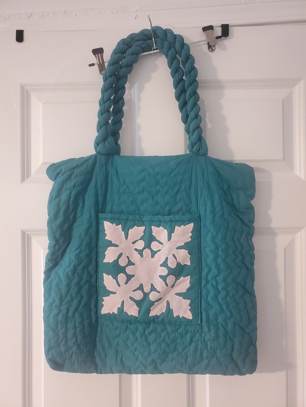 Hawaiian Handmade Teal Quilted Tote Bag Purse
